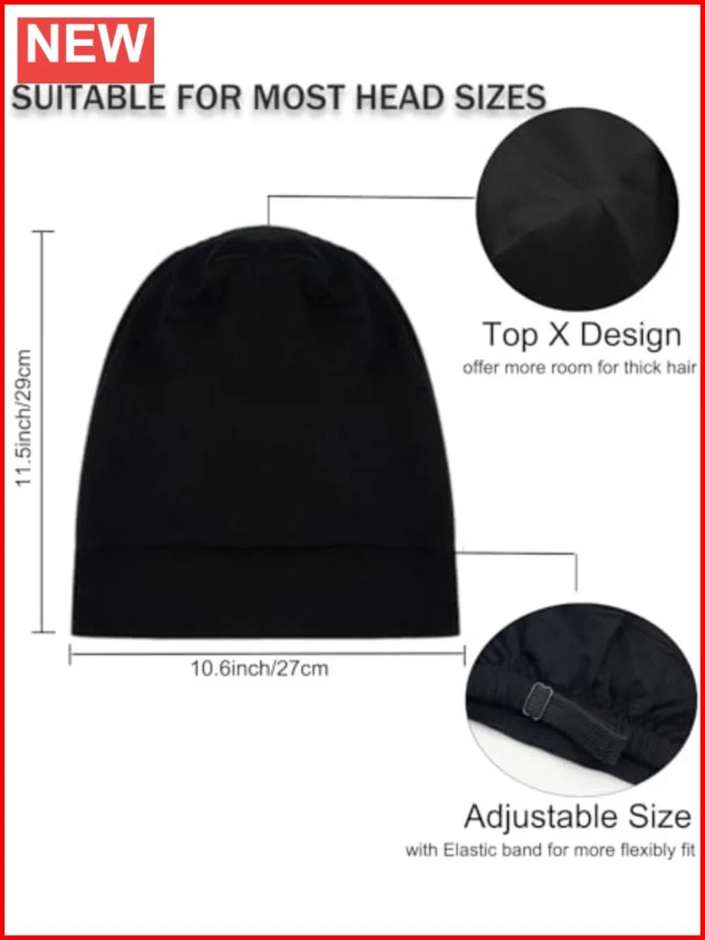 Cooling Ice Silk Lined Sleep Cap Bonnet with Adjustable Strap for Curly Braids